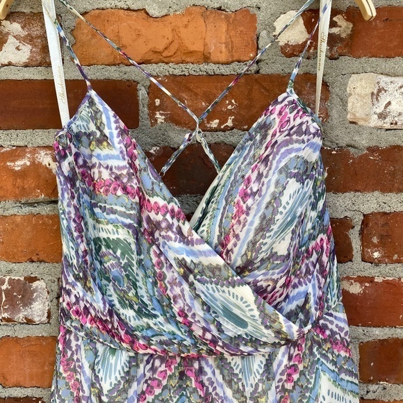 Shoshanna Mia Silk Mini Dress Geometric Diamond Print‎ Size 10 Spaghetti Strap - Picture 3 of 6